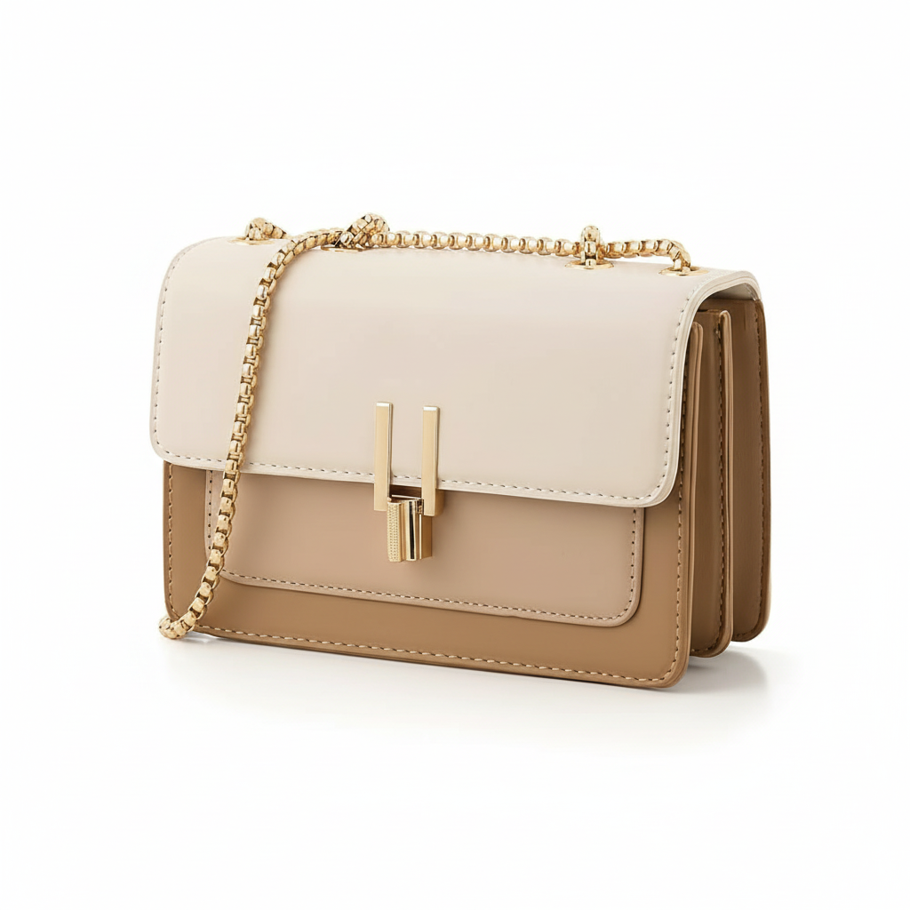 TJMAXX TJX Two-Tone Structured Chain Shoulder Bag – Elegant Beige & Cream