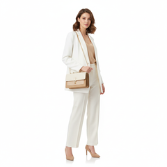 TJMAXX TJX Two-Tone Structured Chain Shoulder Bag – Elegant Beige & Cream